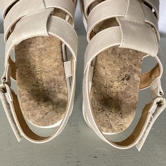 Adrienne Vittadini Size 9.5M Pebbles Faux Leather Strappy Cork Sandal Beige - Picture 9 of 11